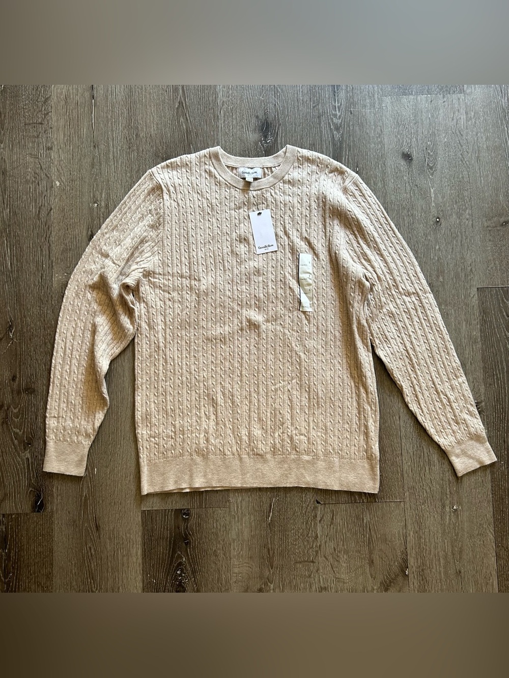 NWT Men’s Large‎ Goodfellow & Co Oatmeal Neutral Crew Neck Cable Knit Sweater